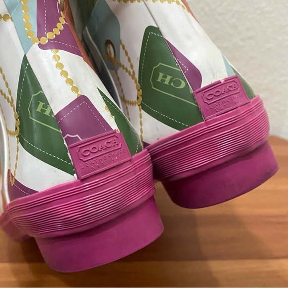 COACH F2460 Pammie Hang Tags Printed Colorful Fun Rain Boots Rubber Size 9B - Picture 13 of 16
